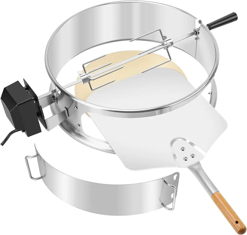 only fire Stainless Steel Multi-Purpose Rotisserie and Pizza Combo Kit for Weber 18" and Other Similar Kettle Grills - Include Pizza Peel and Pizza Stone by GreenHaven Gardens