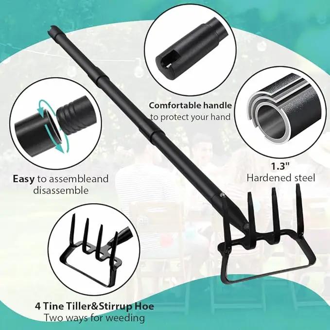 Upgraded Hula Hoe and Garden Hoe, Stirrup Hoe with Adjustable Handle for Weeding Digger loosening Soil Metal Garden Cultivator Hula Hoe with Rake Tiller Cultivator (30-73 Inch) by GreenHaven Gardens