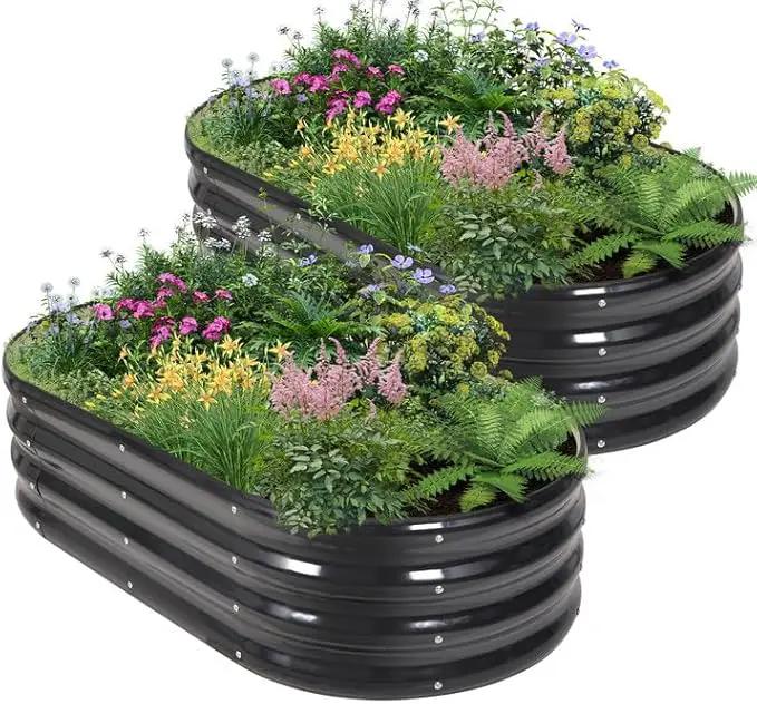 Galvanized Raised Garden Bed Outdoor - 4x2x1FT (2 Pack) Metal Garden Planter Box with Safety Edging and Gloves, Raised Bed for Gardening Vegetables Fruits and Flowers - Grey by GreenHaven Gardens