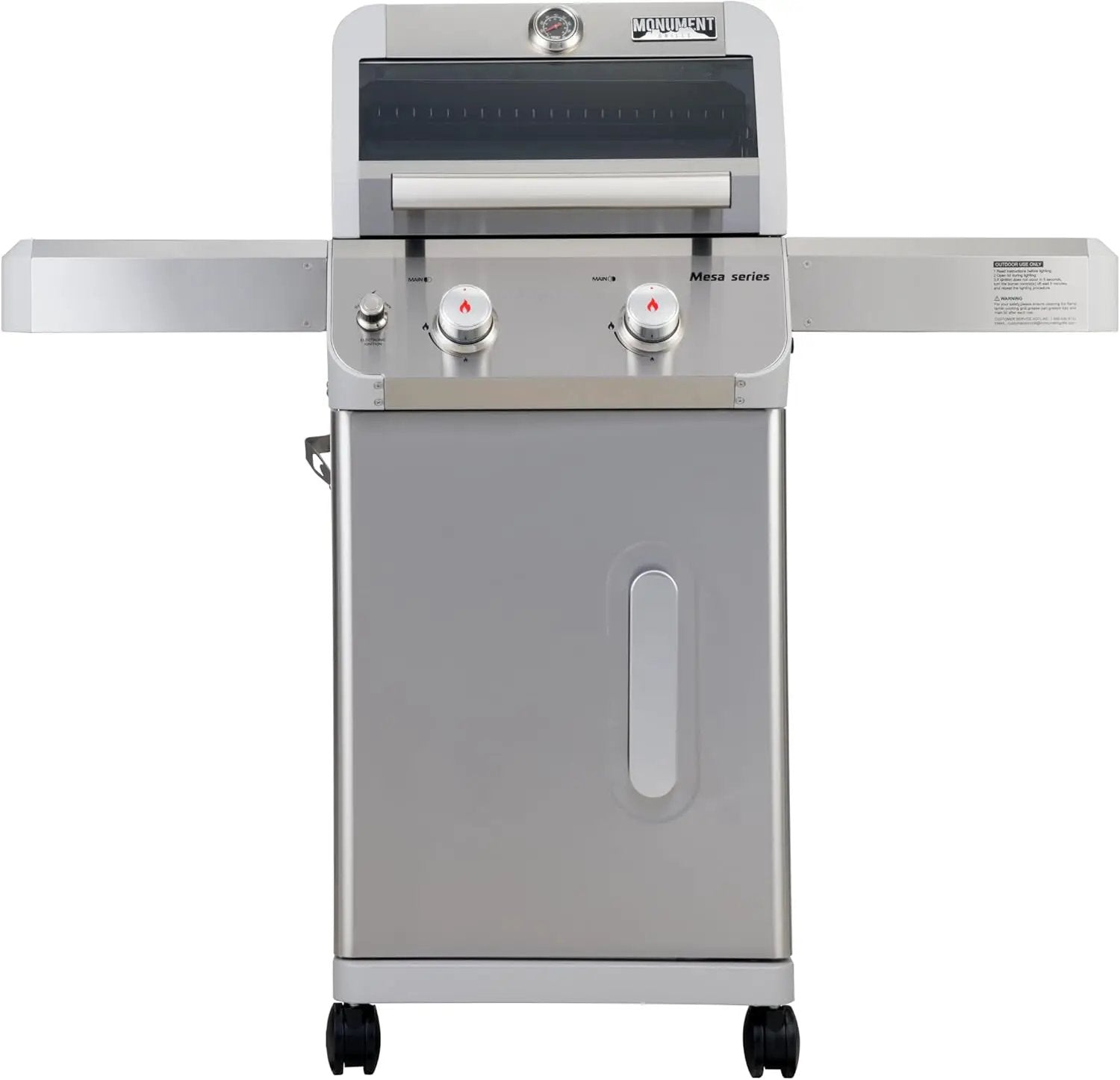 Monument Grills 2-Burner Stainless Steel Liquid Propane Gas Grill, Two Foldable Shelves Patio Garden Barbecue Grill with Clearview® Lid, Knob Control Mesa200S by GreenHaven Gardens