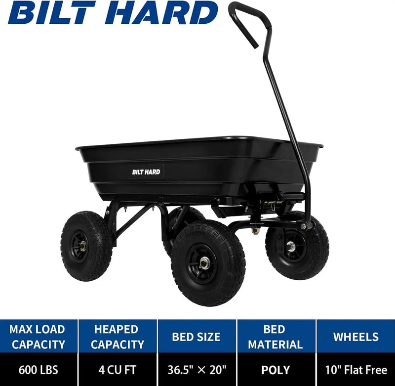 BILT HARD Poly Garden Dump Cart 600 lbs with No Flat Tires, Quick Release, 4 Cu Ft Dump Wagon Heavy Duty for Yard, Outdoor by GreenHaven Gardens