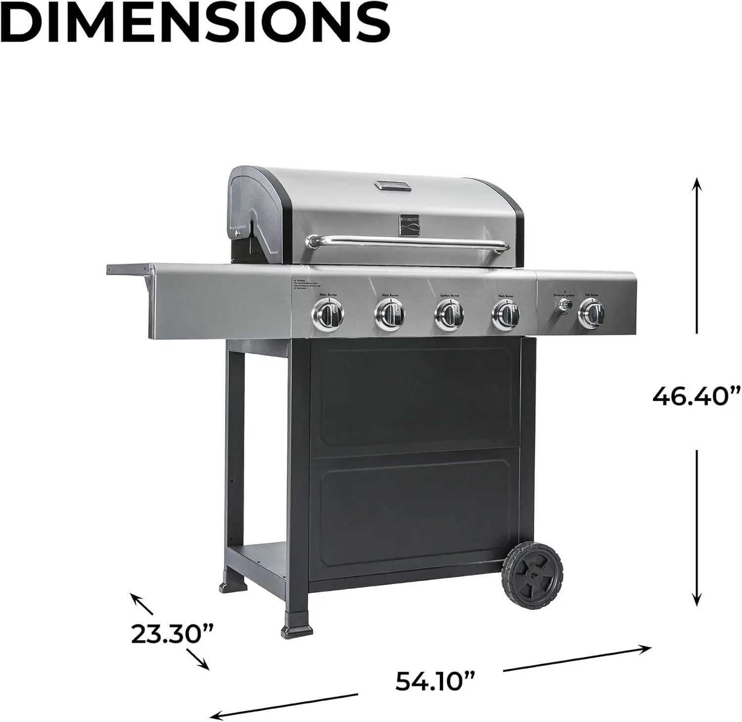 Kenmore 4-Burner Gas Grill with Side Burner, Outdoor BBQ Grill, Propane Gas Grill, Cast Iron Cooking Grates, Electronic Ignition, Warming Rack, Open Cart Design, 53000 BTUs, Stainless Steel and Black by GreenHaven Gardens