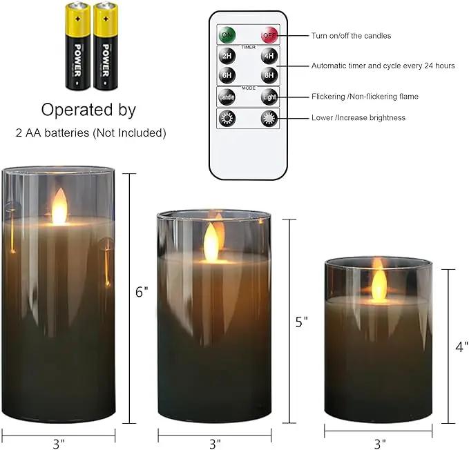 Glass Realistic Flickering Flameless Candles with Remote Timer, LED Pillar Candles Battery Operated with 3D Wick, Real Wax Fake Candles Home Decor for Wedding Festival Party by GreenHaven Gardens