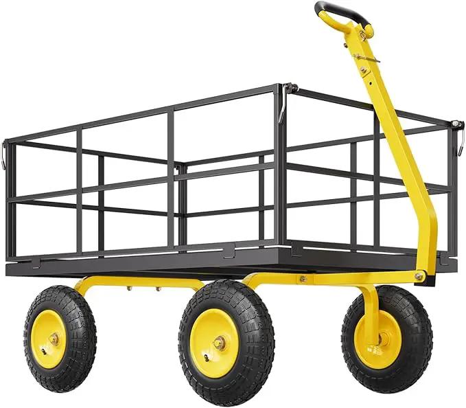 VEVOR 1400 Lbs Steel Garden Cart, Heavy Duty Pullable Garden Wagon Yard Cart, 2 in 1 Outdoor Metal Utility Wagon Yard Trailer with 13" All Terrain Tires, Mesh Removable Sides and 180°Rotating Handle by GreenHaven Gardens
