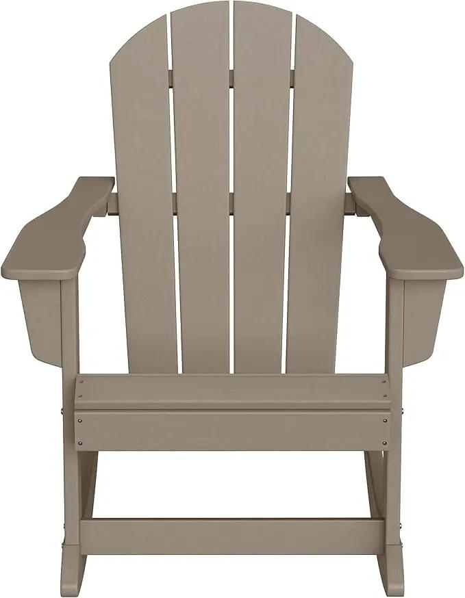 WO Home Furniture Adirondack Chairs Table Set of 3 PCS Outdoor Folding Chairs Side End Table Weather/UV Resistant for Lawn, Garden, Bon Fire, Balcony (Weathered Wood) by GreenHaven Gardens