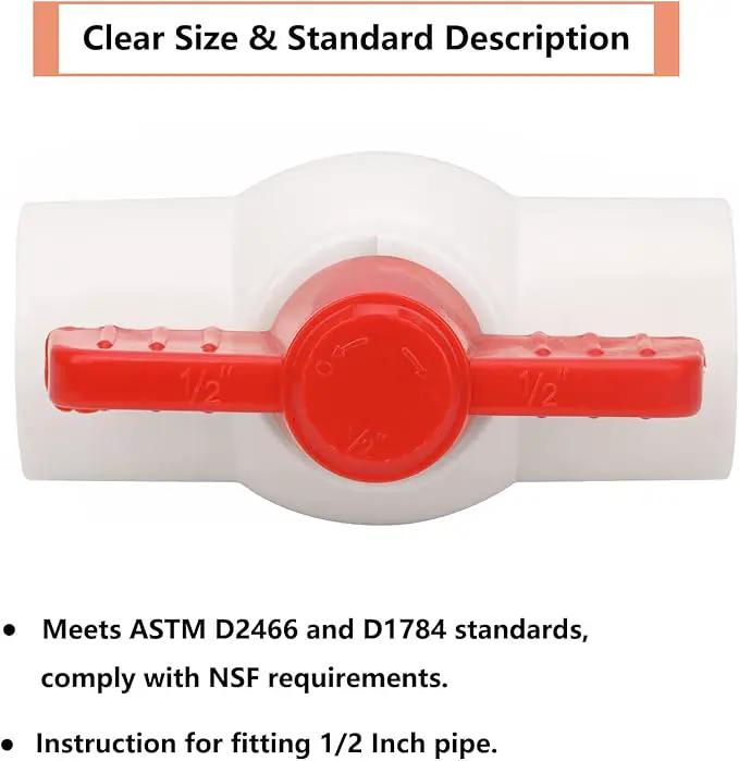 6Pcs 1/2" PVC Ball Valve Water Pipe Shut-off Valve Socket with Red T-Handle for Cold Water Supply lines, Irrigation Pipe fitting System(Socket x Socket), Schedule 40 by GreenHaven Gardens