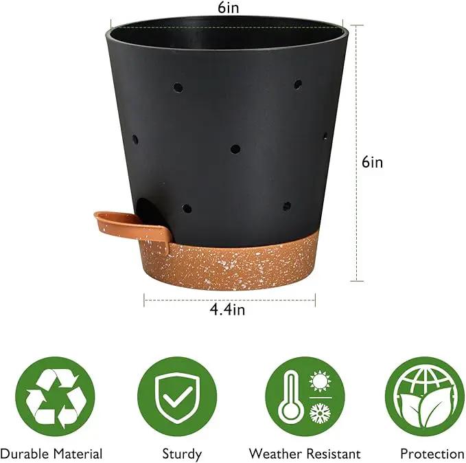 Orchid Pots with Holes, 6 Inch Self Watering Orchid Pot 2 Pack Plastic Plant Pots for Orchid, Flower (Black+Brown) by GreenHaven Gardens
