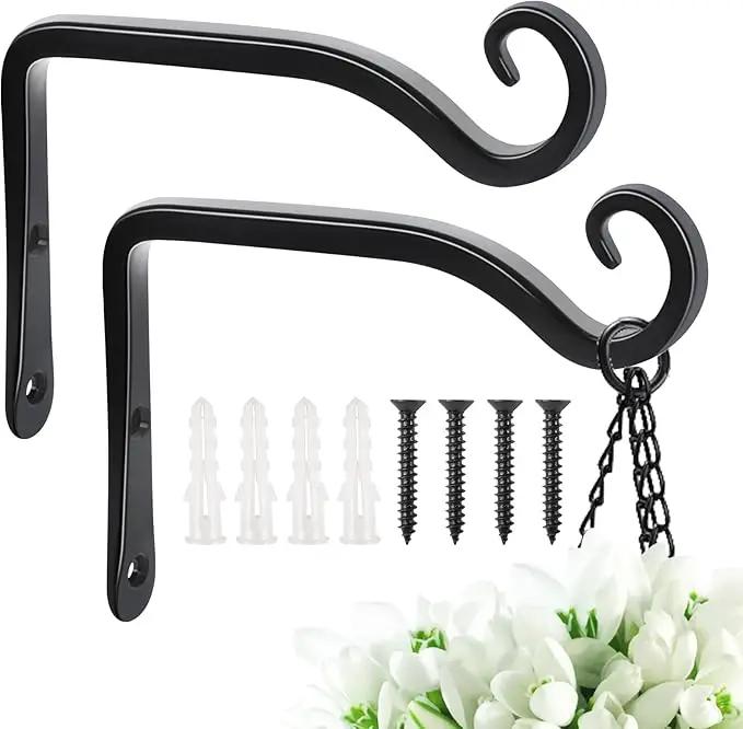 FEED GARDEN Hanging Plant Bracket 2 Pack 6 Inch Hand-Forged Plant Hangers for Outdoor with Screws by GreenHaven Gardens