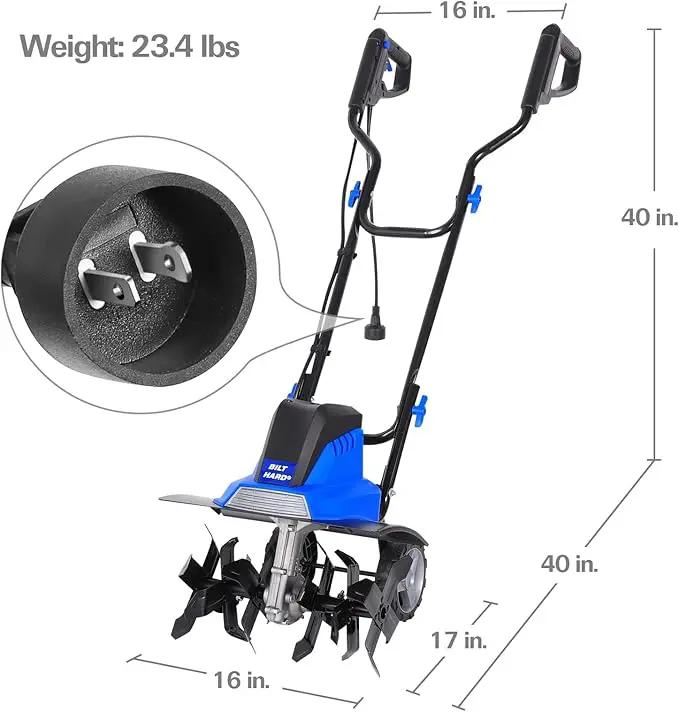BILT HARD Tiller Cultivator 16 inch, 13.5 Amp 6 Steel Tines Tillers for Gardening Foldable, Electric Garden Rototiller with Adjustable Wheels by GreenHaven Gardens