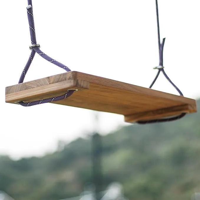 Teak Wood Swing 16.6"x7.5" - Outdoor Wooden Tree Swing Seat for Adults & Kids, Backyard Wood Swings with Height Adjustable Design by GreenHaven Gardens