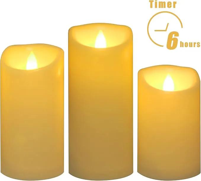 CANDLE CHOICE Waterproof Outdoor Battery Operated Flameless Pillar Candles with Timer Realistic Flickering Plastic Fake Electric LED Lights for Lantern Garden Wedding Christmas Decorations 3 Pack by GreenHaven Gardens