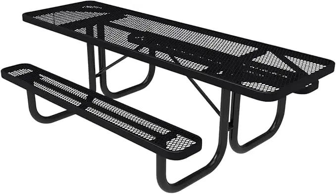 Coated Outdoor Furniture Heavy-Duty Portable ADA-Compliant Outdoor Picnic Table, Expanded Metal Patio Dining Furniture Made in America (8ft Rectangular, Both-Side Handicap, Black) by GreenHaven Gardens