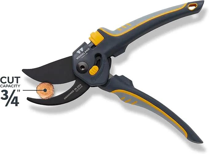 Woodland Tools Co. Super Duty Bypass Pruning Shears – 3/4" Cut Capacity, Gear-Driven Cutting System, High Carbon Steel Blade, Internal Spring, Adjustable Grip, Garden Pruner for Thick Stems and Shrubs by GreenHaven Gardens