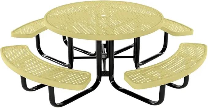 Heavy-Duty Portable Outdoor Kids Table with Umbrella Hole, Punched Steel Kids Picnic Table, Commercial-Grade, Made in America (46 in, Round, Childrens, Textured Sandstone) by GreenHaven Gardens