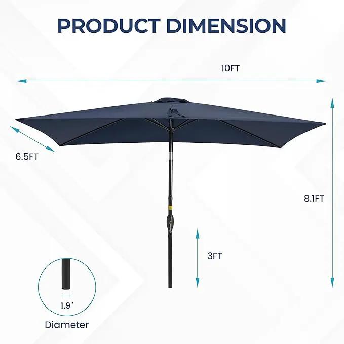 SUNVIVI OUTDOOR Patio Umbrella, 6.5' x 10' Rectangular Patio Umbrella, Metal Pole Square Outdoor Umbrella with Crank and Push Button Tilt, 6 Steel Ribs, Polyester Canopy by GreenHaven Gardens