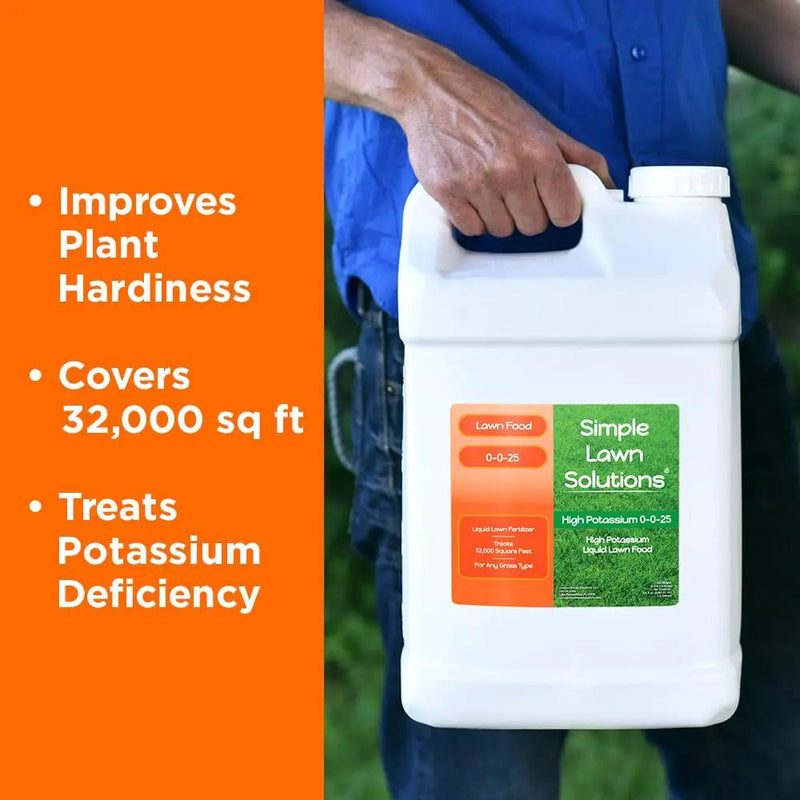 Simple Lawn Solutions - High Potassium Lawn Food Liquid Fertilizer 0-0-25 - Concentrated Spray - Turf Grass Vigor and Plant Hardiness - Summer and Fall - Any Grass Type (2.5 Gallon) by GreenHaven Gardens