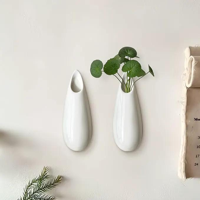 2 Pack White Ceramic Wall Vases,5.9 Inch Wall Hanging Plant Holder,Cubicle Modern Decor Plant Holder Vase for Indoor Plants, Hanging Propagation Flower Pots for Air Vases by GreenHaven Gardens