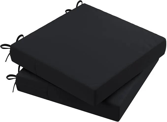 AAAAAcessories Outdoor Seat Cushions for Chairs, Waterproof, Fade-Resistant Patio Furniture Replacement Cushions, 18" x 18" x 2", Set of 2, Black by GreenHaven Gardens