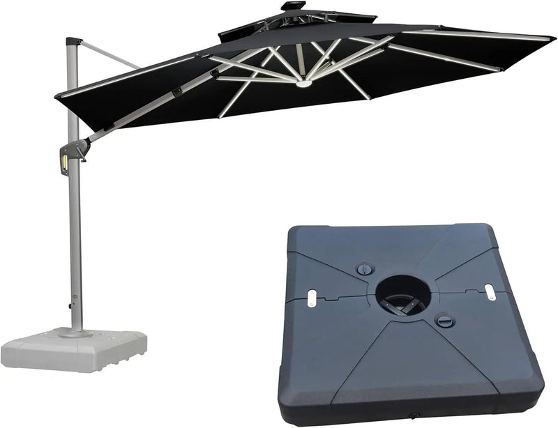 PURPLE LEAF 12-ft Aluminum Gray Crank Cantilever Patio Umbrella with Lights with Base Polyester one_size