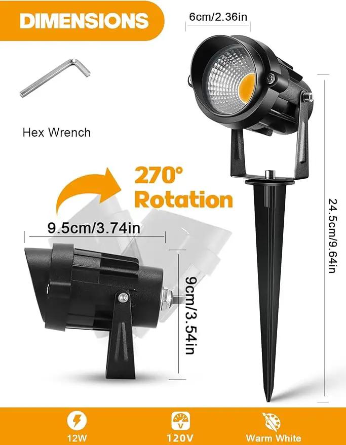 LemonBest 12W Landscape Lighting LED Outdoor Spotlight 120V AC Waterproof Landscape Lights Warm White Spot Lights for Yard Garden Decorative Lawn Lamp Flag Light with Spiked Stake, 4 Packs by GreenHaven Gardens