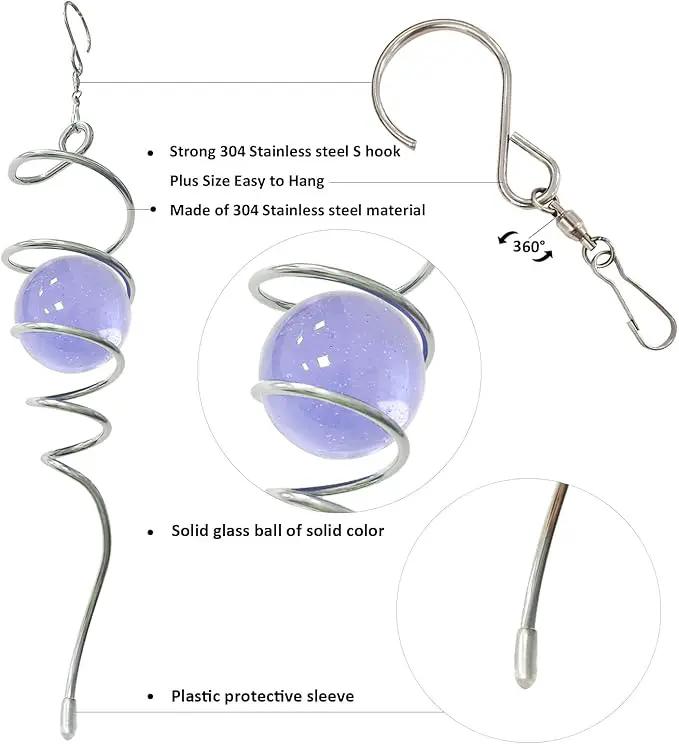Gazing Ball Spiral Decorative Wind Spinner Sun Catcher 11inch Tail and 2 inch Glass Orb. Indoor Outdoor Garden Decoration Wind Sculptures-13 inch Height (Purple) by GreenHaven Gardens