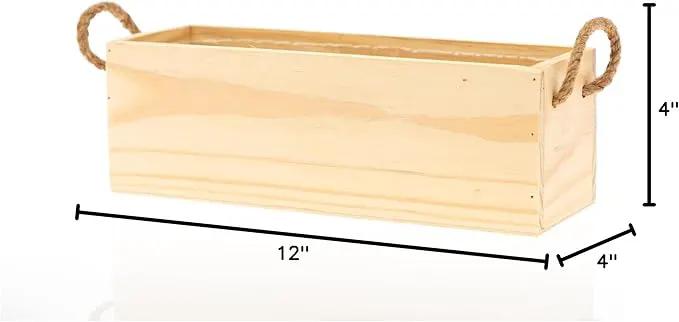 Wooden Planter Box with Handle, Rose Wood, Plastic Liner l Garden Decor l Restaurant and Wedding Decorations l Wedding Bouquets, Table Centerpiece, 12 x 4 Inches, (12x4 w Handle Set of 4, Rose Wood) by GreenHaven Gardens
