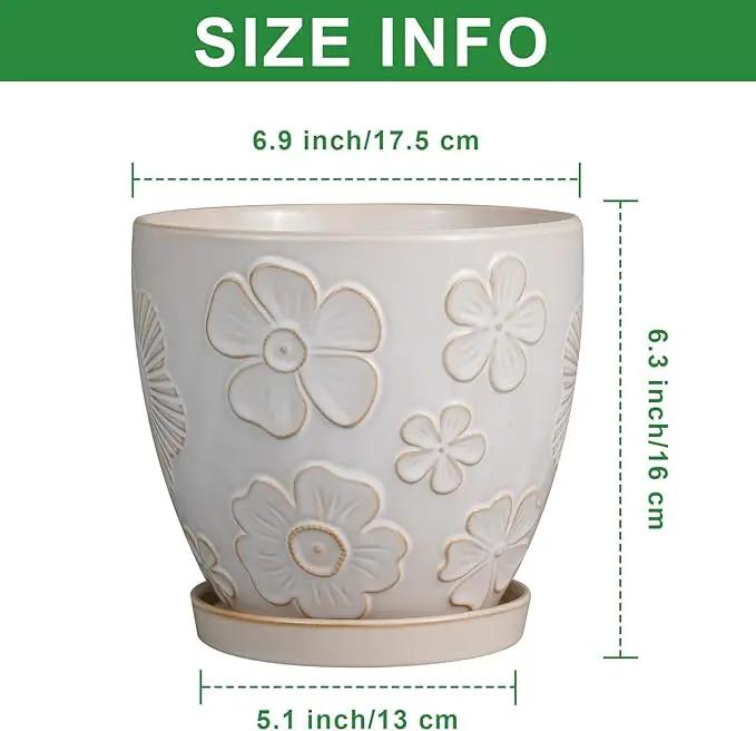 6.9 Inch Plant Pot with Drainage Hole and Saucer Ceramic Planter for Indoor Plant Flower Pot for Orchid Succulents Plants White by GreenHaven Gardens