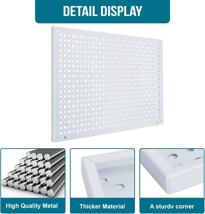 Peg Board, Heavy Duty Steel Organization Panels, Universal 1/8 and 1/4 Peg Board Accessories, Ideal for Garage Tool Storage, Pack of 4(White, 16X10.5) by GreenHaven Gardens
