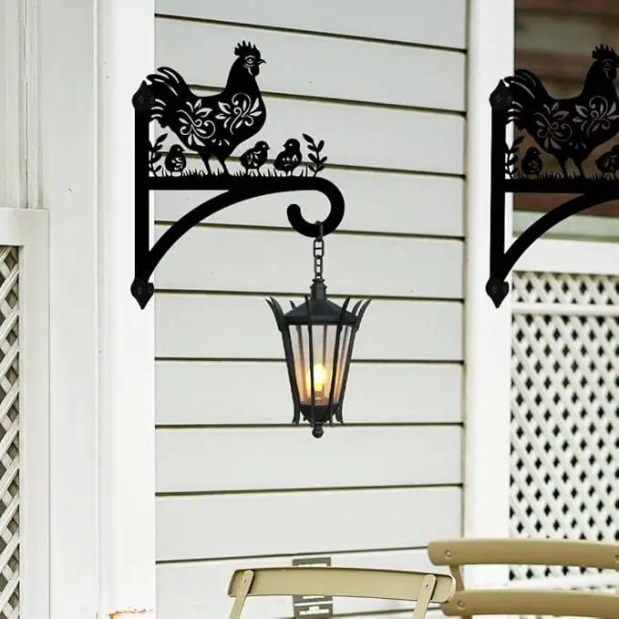 peacoblue Iron Plant Hangers Hooks for Outdoor Indoor Hanging Plants Flower Fern Pots Lantern Bird Feeder 12"x15" Weather Resistant Metal Wall Holder for Porch Garden Farmhouse(Hen and Chicks) by GreenHaven Gardens