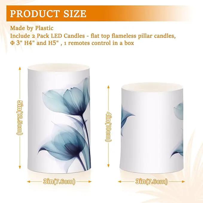 Flickering Flameless Candles, Blue Tulip Flower LED Candles with Remote Timer, Set of 2 Battery Operated Candle for Valentine Wedding Birthday by GreenHaven Gardens