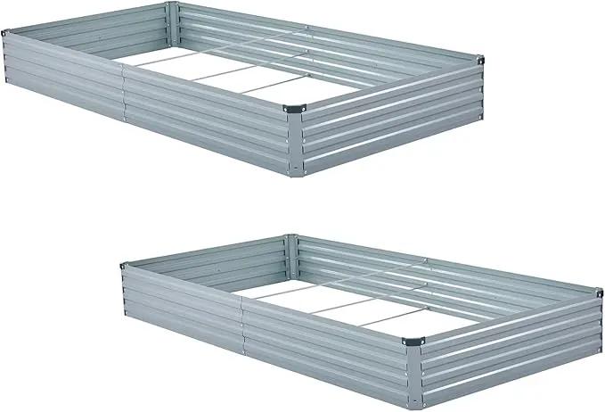 2 Pack 8x4x1FT Galvanized Raised Garden Beds Kit Outdoor Metal Gardening Planter Box for Vegetable Elevated Flower Herbs,Gray by GreenHaven Gardens