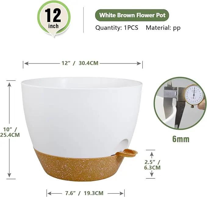 12 inch Large Self Watering Pots for Indoor Outdoor Plants, Plant Pots with Mesh Drainage Holes for Garden House Plants, Plastic Planters with Reservoir for Flower Plants, White with Brown by GreenHaven Gardens