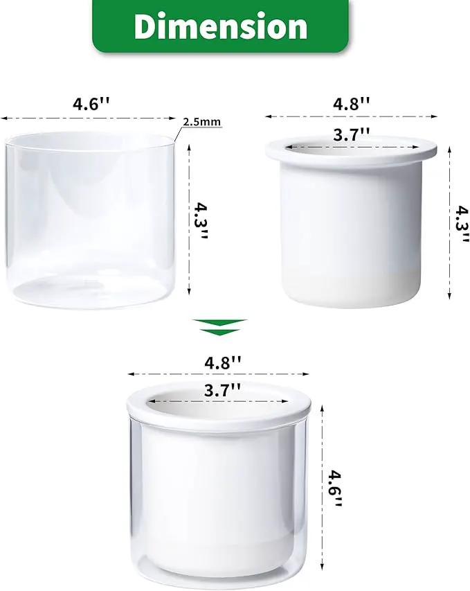 Phoenix Vine 4 Inch Self Watering Planter Pot, Design White Terracotta Pots for Plants, Indoor Cylinder Terra Cotta Pots with Glass Vase, Set of 1, 51-B-E-1 by GreenHaven Gardens