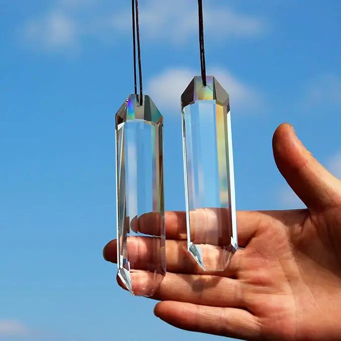 2PCS 5" Large Crystal Sun Catcher Prisms, STINO Hanging Suncatchers with Glass Prism, Rainbow Maker for Windows, Balcony, Kitchen, Garden Decoration (1, Rectangle Clear 2Pcs) by GreenHaven Gardens