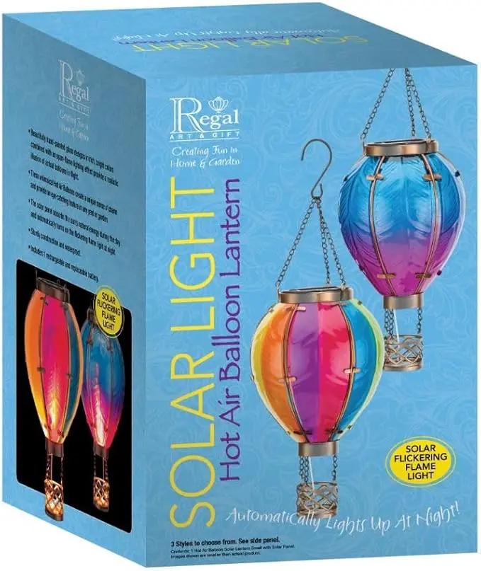 Regal Art & Gift Hot Air Balloon Solar Lantern – Hanging Solar-Powered LED Lights, Waterproof Portable Decorative Outdoor Lamp Made of Metal & Glass for Garden, Patios & Pathway – Blue (Small) by GreenHaven Gardens