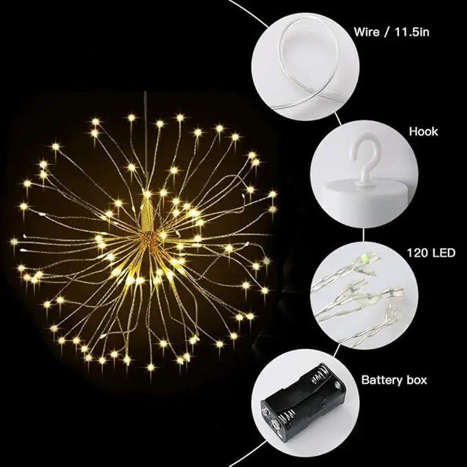 Firework Lights,10 Pack LED Copper Wire Fireworks Lights Fairy Lights Christmas Hanging Dimmable String 8 Modes Waterproof with Remote Control by GreenHaven Gardens
