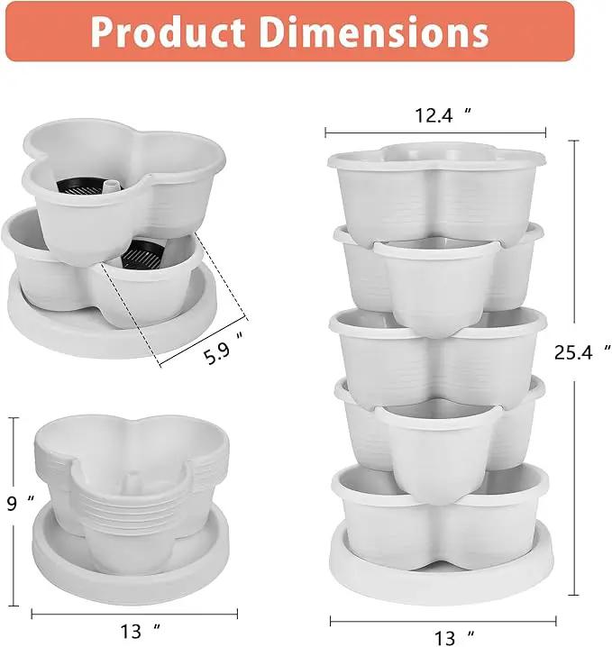 VECELO 5 Tier Vertical Garden Planter, Self Watering Stackable Planters with Wheels for Strawberries, Herbs, Flowers, Vegetables, White by GreenHaven Gardens