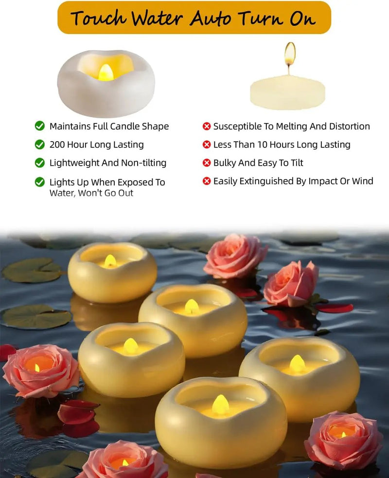 24 x 2”Floating Candle, 200 Hour Water Activated Warm White Battery Powered Flameless LED Floating Candle Floating for centerpieces/Bathtub/Pool/Fountain by GreenHaven Gardens