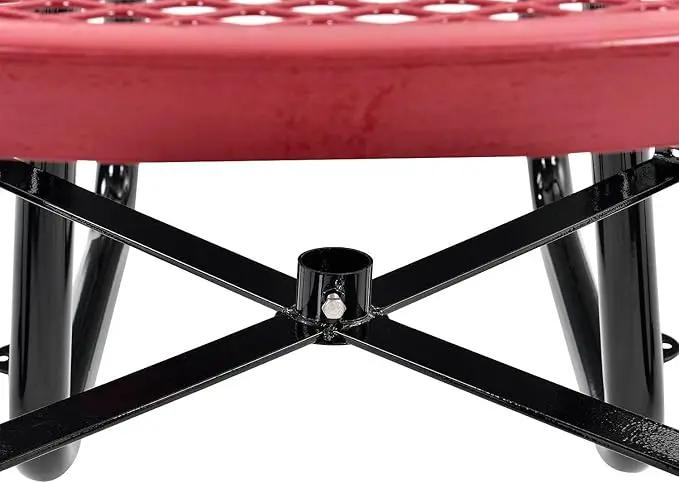 Global Industrial 46" Round Picnic Table, Expanded Metal, Red Thermoplastic Coating, Attached Benches, 1-1/2” Umbrella Pole Hole, Outdoor-Rated, 1000 lb Capacity by GreenHaven Gardens