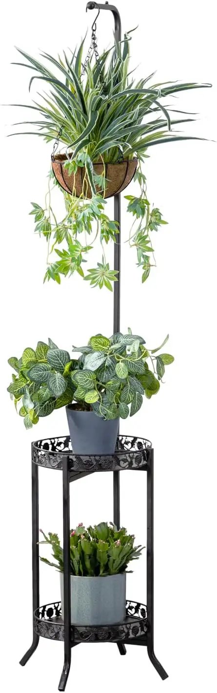 COPREE 2-tier Hanging Plant Stand, Space-Saving Iron Planter Shelves Flower Pot Organizer Rack Multiple Flower Pot Display Holder Shelf Indoor Outdoor Heavy Duty Planter Shelving Unit by GreenHaven Gardens