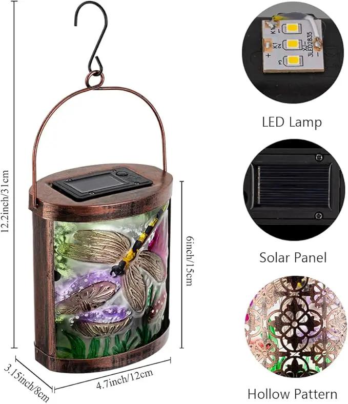 Starsoul 2 Pack Hanging Solar Lantern Outdoor Waterproof Glass Dragonfly Decorative Solar Lights for Outside Garden Yard Table Patio Decor by GreenHaven Gardens