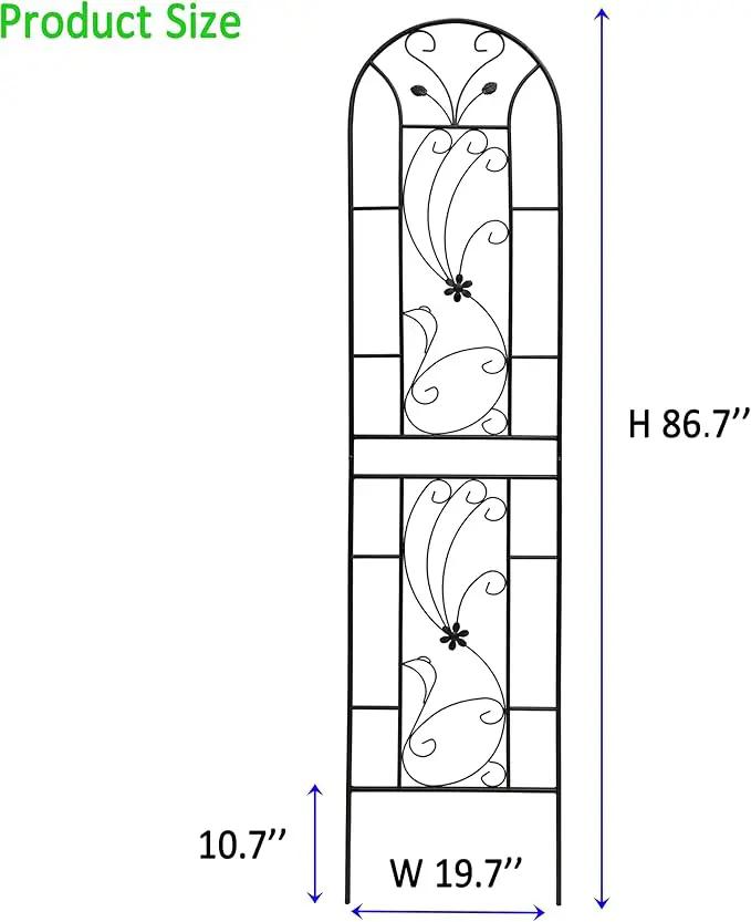 Metal Garden Trellis Rustproof Trellis for Climbing Plants Outdoor Flower Support Peacock Style (Black-2 Pack, 86.7"x19.7") by GreenHaven Gardens