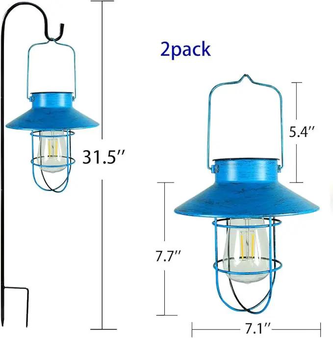 2 Pack Hanging Solar Lantern Lights with Shepherd Hook, Metal Waterproof Warm White Edison Bulb Lights for Garden Outdoor Pathway (Bule) by GreenHaven Gardens