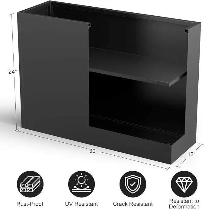 Tall Metal Cube Planter for Outdoor Plants 30" L x 12" W x 24" H, Heavy Duty Steel Large Planter Box with Removable Insert Shelf, Modern Décor for Tall Plants, Trees, Flowers (Black) by GreenHaven Gardens