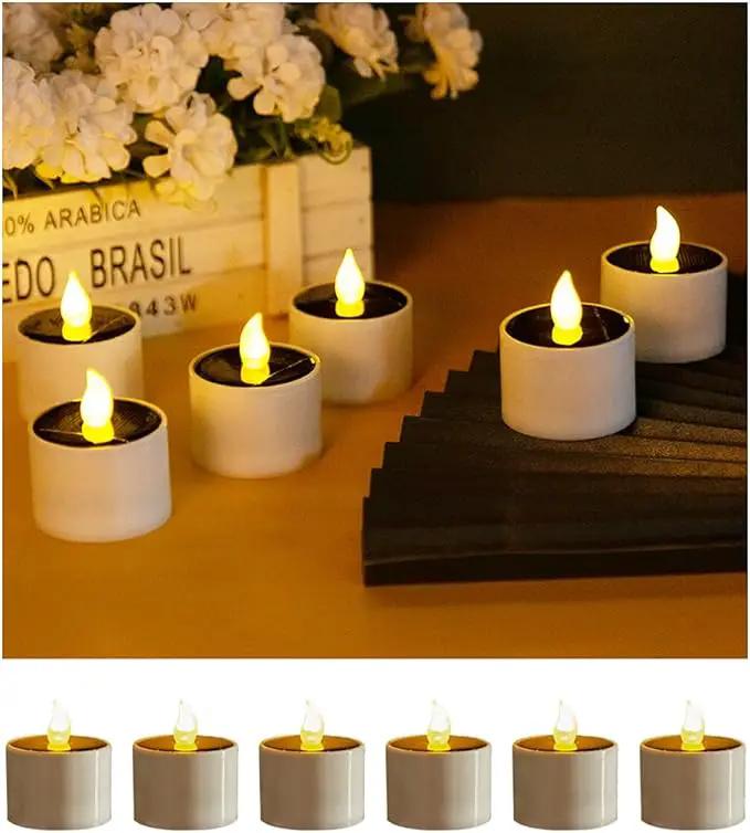 Solar Candle Lights,Flameless Candle Lights,Solar Rechargeable Tea Wax lamp,6 flameless Candle Light, Suitable for Wedding, Valentine's Day, Halloween, Christmas (Small Solar Candle) by GreenHaven Gardens