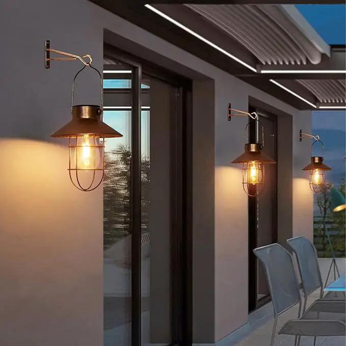 pearlstar Solar Lanterns Outdoor Metal Solar Powered Hanging Lights Waterproof for Barn Wall Yard Garden Patio Garage Balcony Porch Fence Decor, Warm White Edison Bulb (Copper-2pack) by GreenHaven Gardens