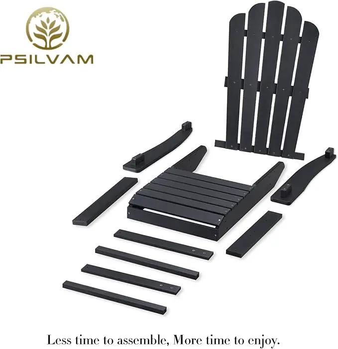 Psilvam Classic Adirondack Chair, Standard-Sized Poly Lumber Fire Pit Chair, 350Lbs Support Weather Resistant Patio Chairs for Garden, Party, Beach(Black) by GreenHaven Gardens