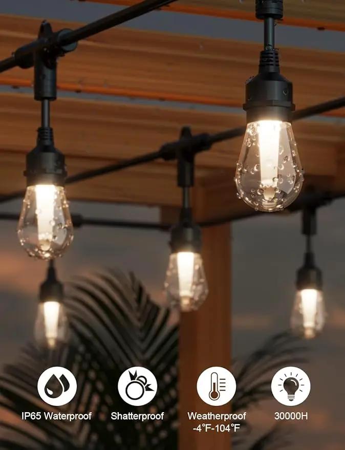 XMCOSY+ Outdoor String Lights Smart, 49Ft RGBCWIC Patio Lights Waterproof, App Control, Compatible with Alexa, Color Changing LED String Light for Outside Yard Garden Porch by GreenHaven Gardens