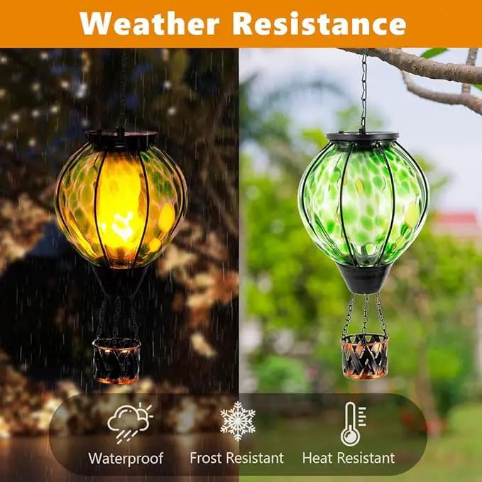 Solar Hot Air Balloon Lantern with Flame Flickering,Glass Hot Air Balloon Solar Lantern Outdoor Waterproof Hanging Outdoor Light for Patio Yard Garden Decor,Mother Day Gifts for Women(Green) by GreenHaven Gardens