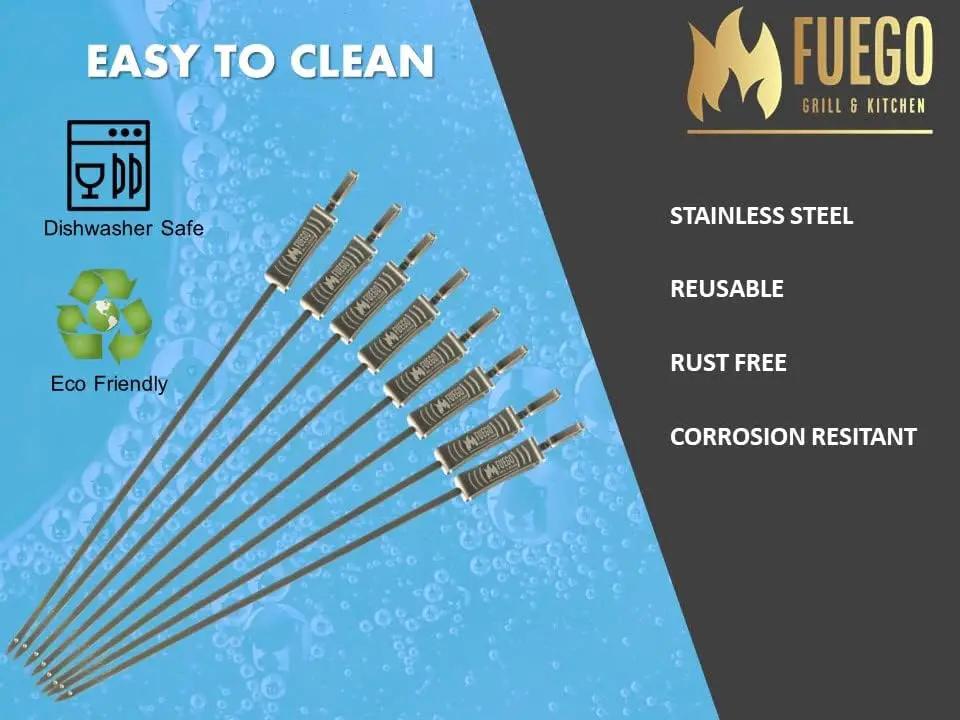 Stainless Steel Skewers | 17.5" Long for Grilling with Slider | Set of 8 | Kabob BBQ Skewers |Kebab | Reusable | Dishwasher Safe | by GreenHaven Gardens